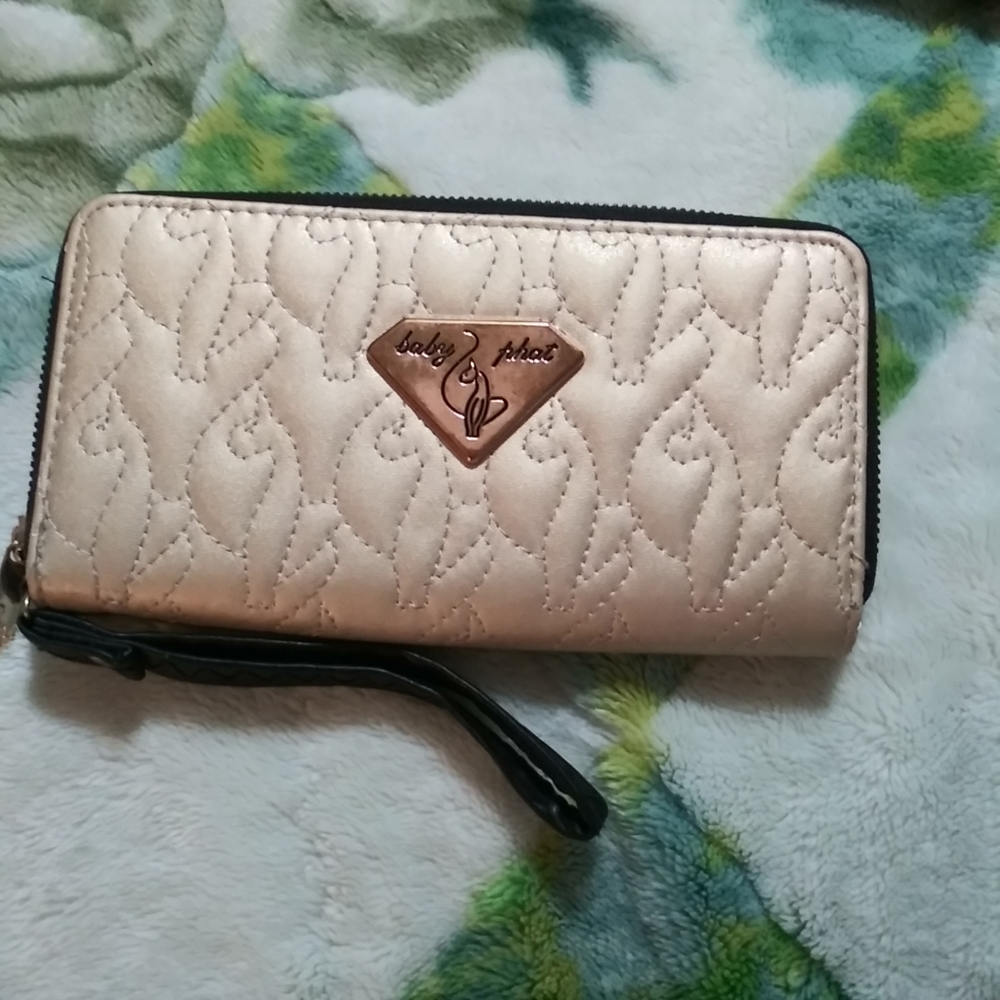 Baby phat Gold QUILTED CAT ZIP AROUND wallet Card holder Zip coin pouch